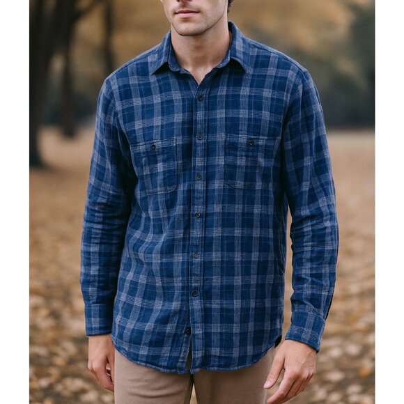 Brooks Brothers 100% Linen Blue Plaid Long Sleeve Button Down Long Sleeve Top - Picture 1 of 7